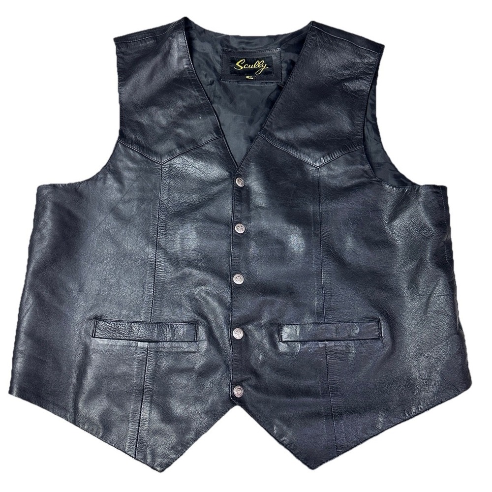 Scully Vest Mens Large Black Leather Waistcoat Western Cowboy Rodeo Jacket XL